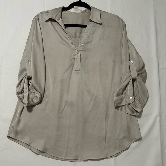 Dressbarn Taupe Button Front Blouse - Picture 1 of 4